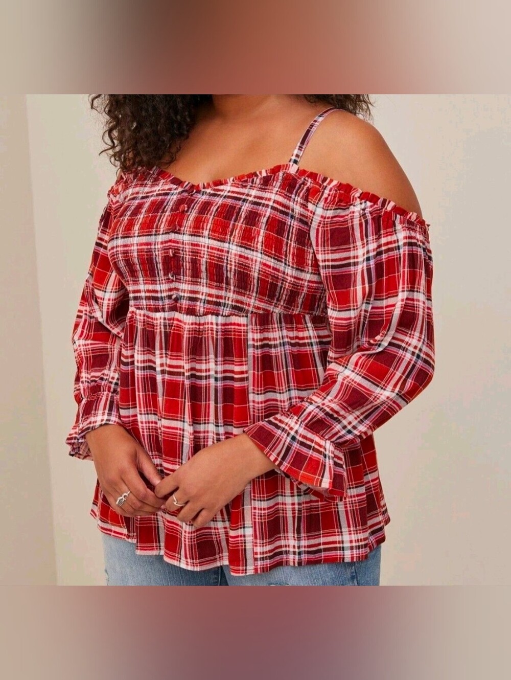 Torrid Women's Crinkle Gauze Smocked Babydoll Red Top Shirt Size 0/ 0X
